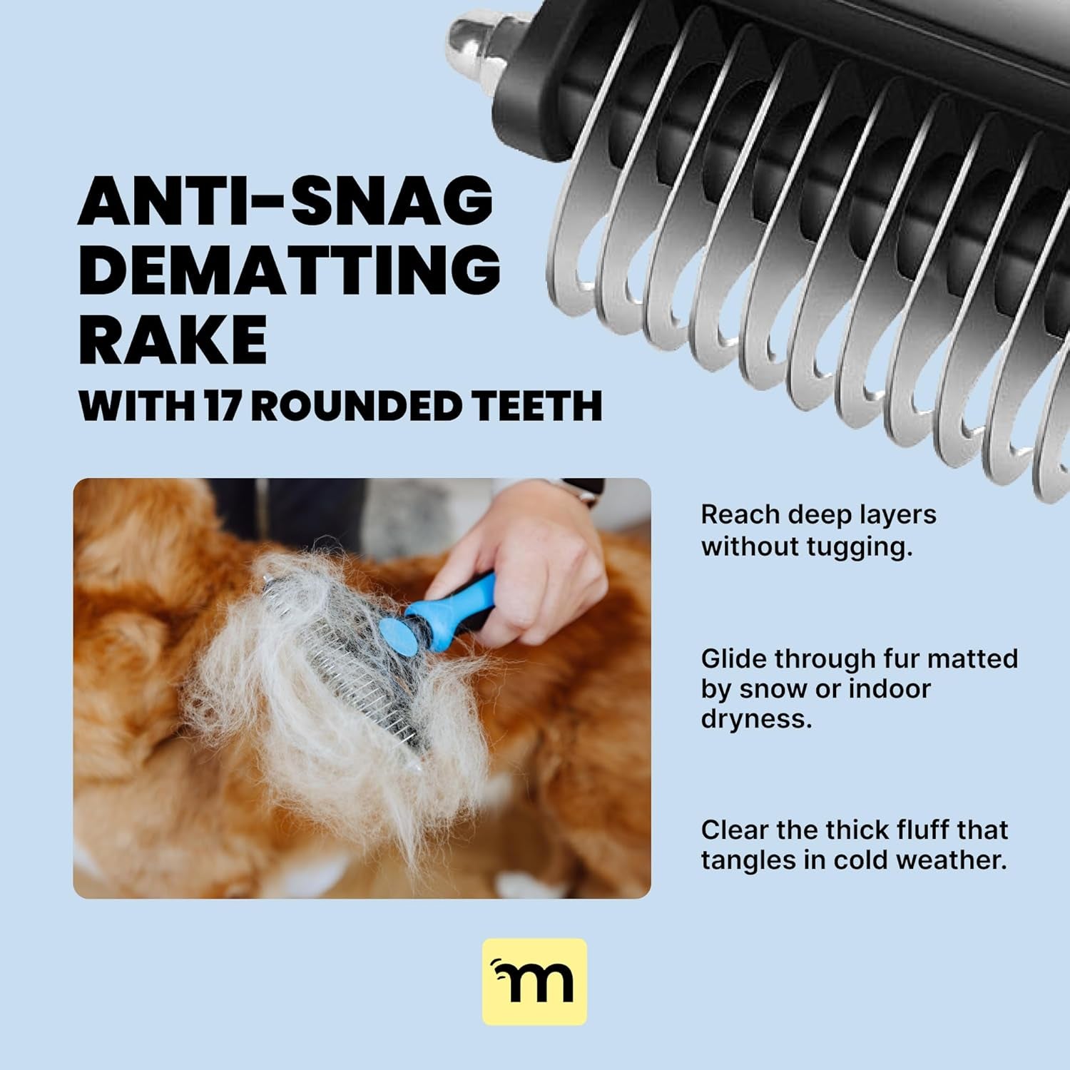 Professional Dog Grooming Brush for Shedding - Large 2-in-1 Deshedding Tool and Undercoat Rake with Dematting Comb for Medium to Large Double Coated Breeds - Blue