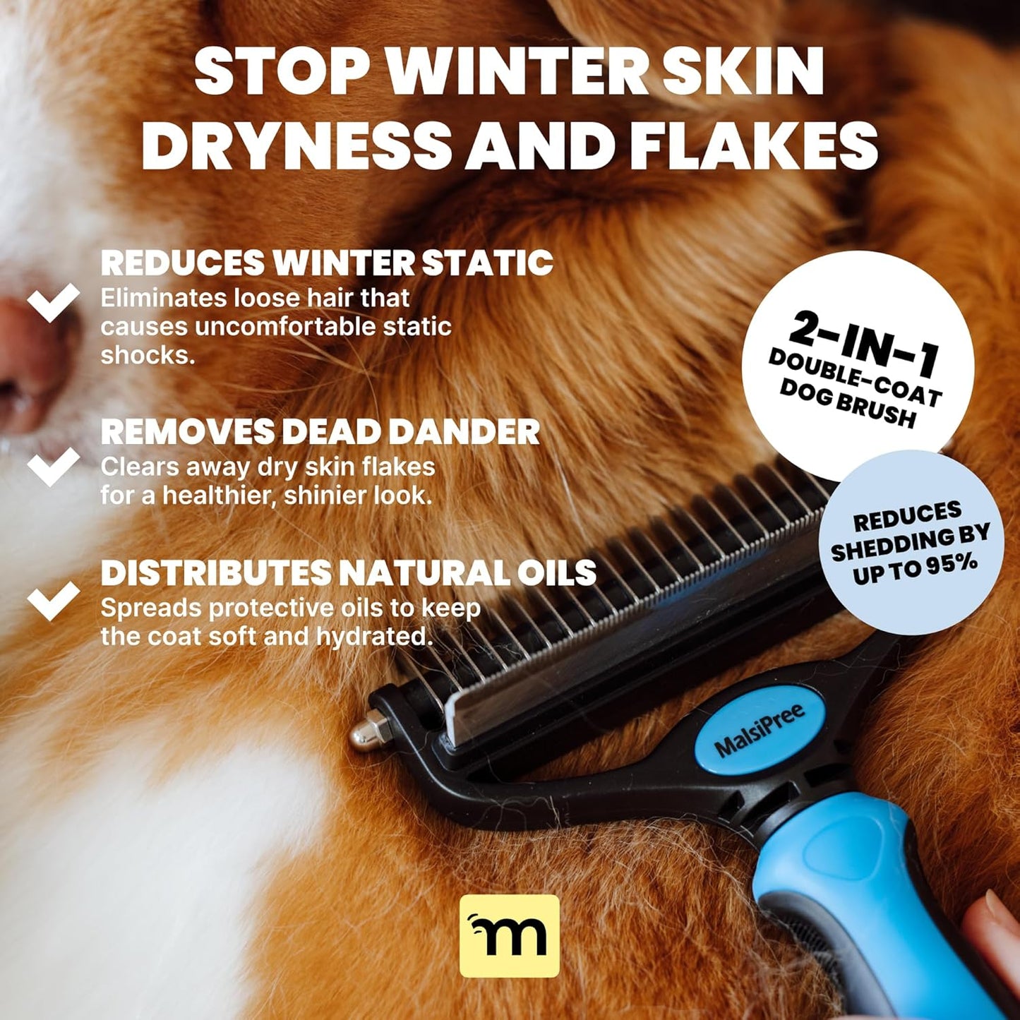 Professional Dog Grooming Brush for Shedding - Large 2-in-1 Deshedding Tool and Undercoat Rake with Dematting Comb for Medium to Large Double Coated Breeds - Blue