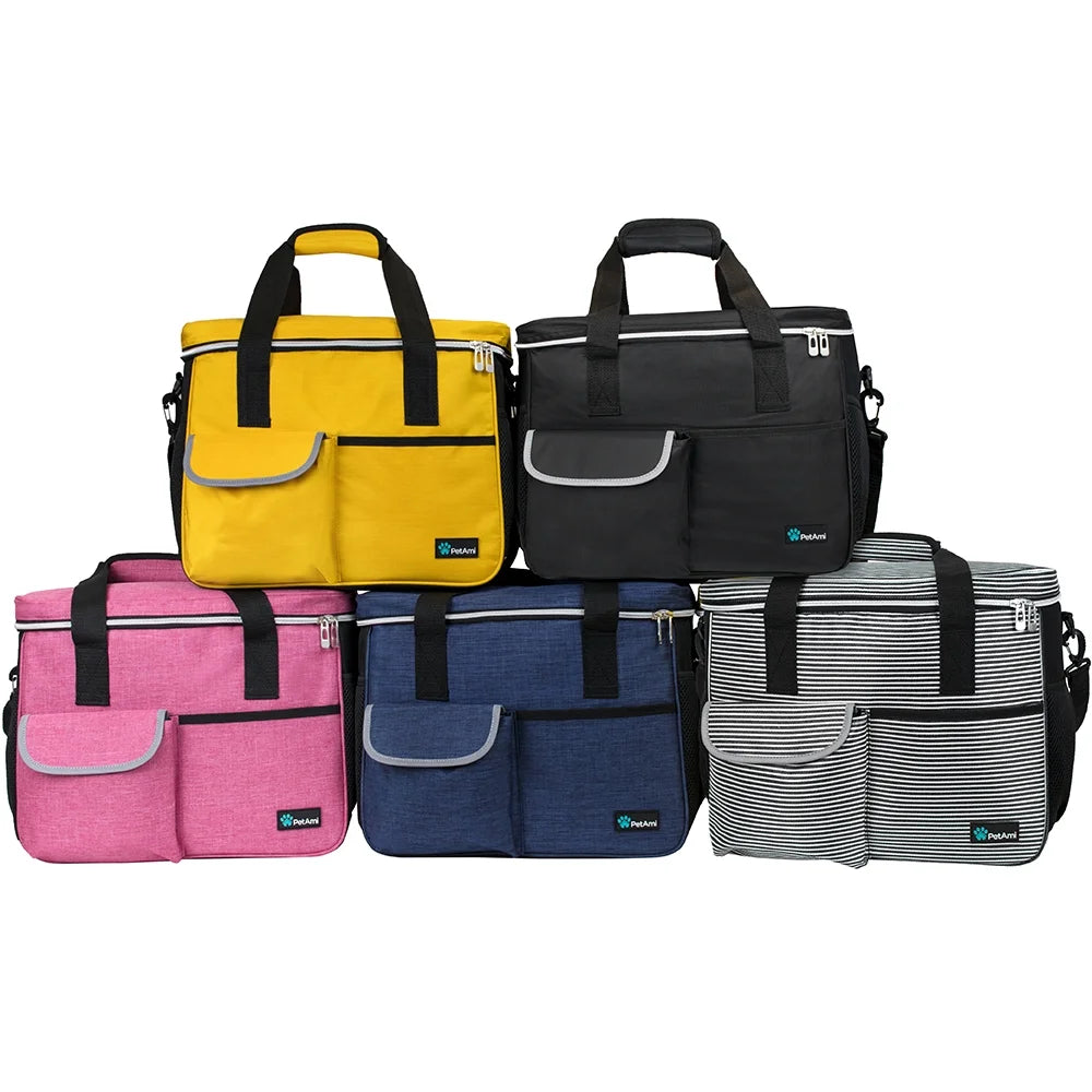 Medium Dog Travel Bag with Food Storage Containers and Bowls, Yellow, 22L Capacity