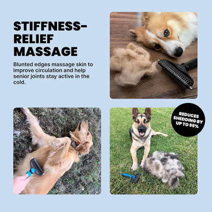 Professional Dog Grooming Brush for Shedding - Large 2-in-1 Deshedding Tool and Undercoat Rake with Dematting Comb for Medium to Large Double Coated Breeds - Blue